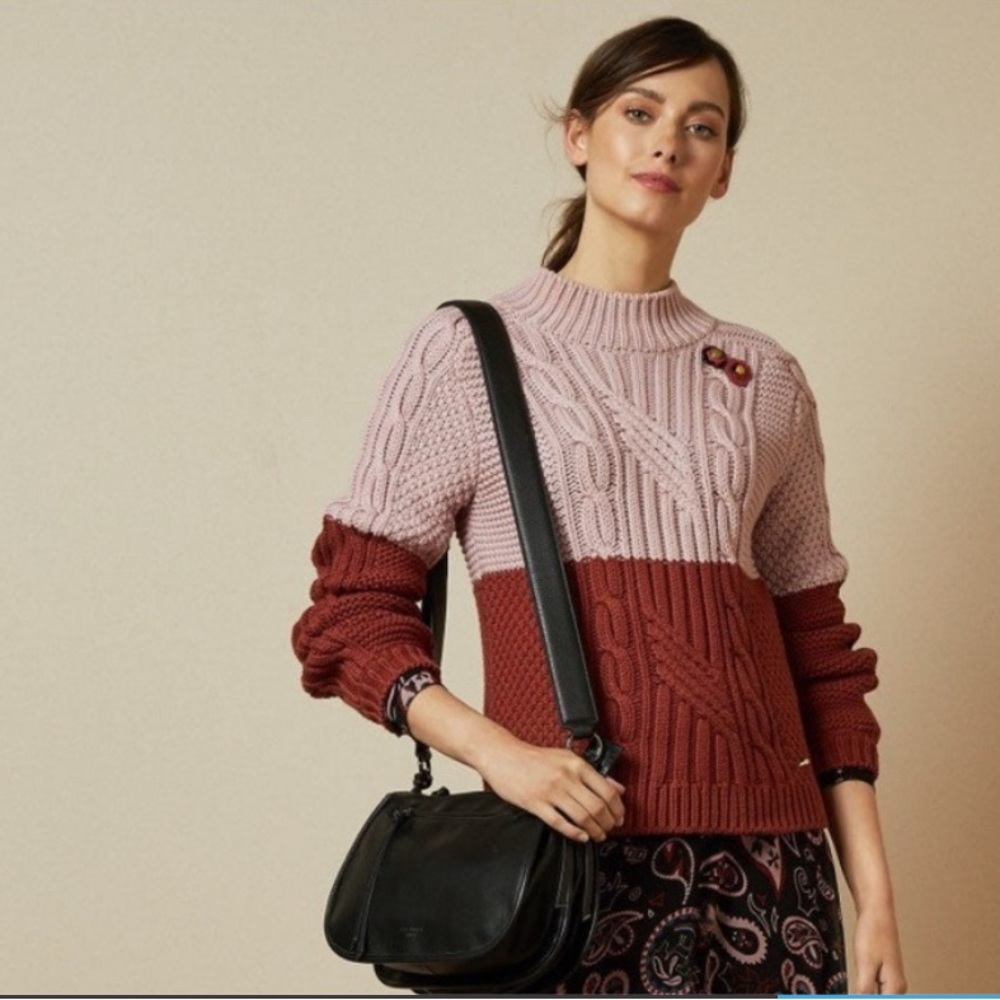 Ted Baker Chunky Knit Cable Pink Sweater Size 4. (Plus matching hat)